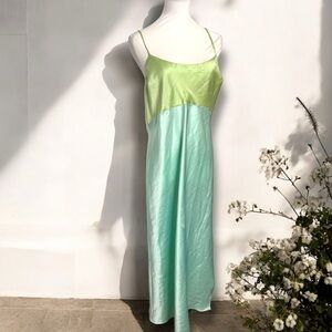 Natori vintage Green n Blue slip Dress fairycore mermaid whimsy cottage luxury L